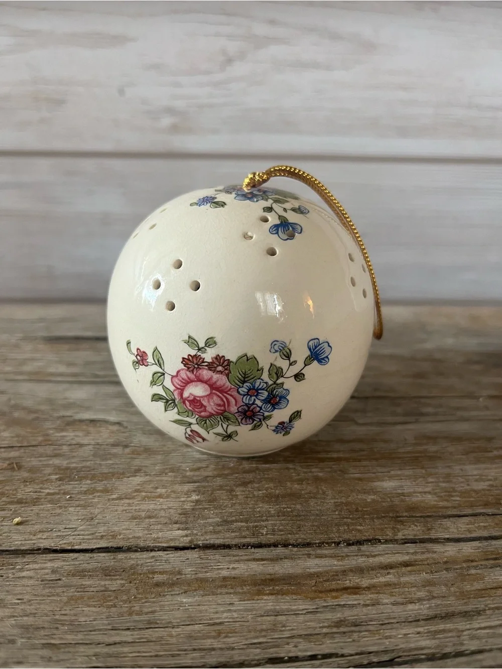Vintage Floral porcelain or ceramic potpourri pomander ball